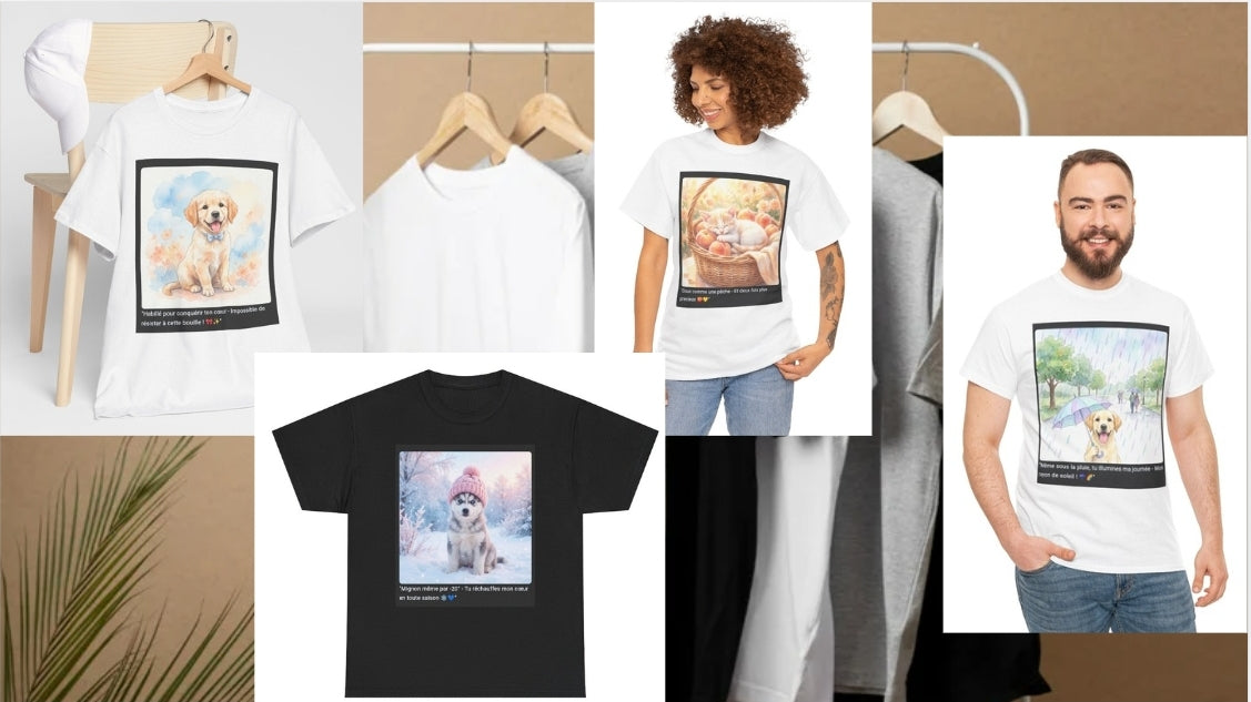 T‑Shirts Animaux Mignons – Chiens & Chats en Coton