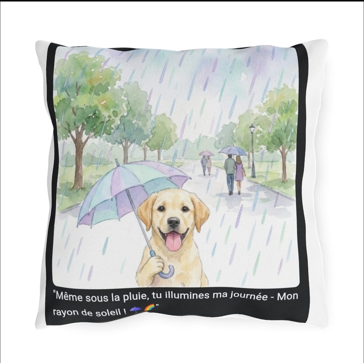 🛋️ COUSSIN LABRADOR PARAPLUIE - Déco Printanière Joyeuse