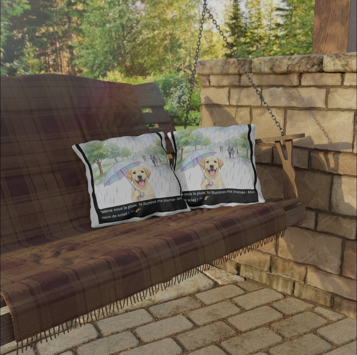 🛋️ COUSSIN LABRADOR PARAPLUIE - Déco Printanière Joyeuse