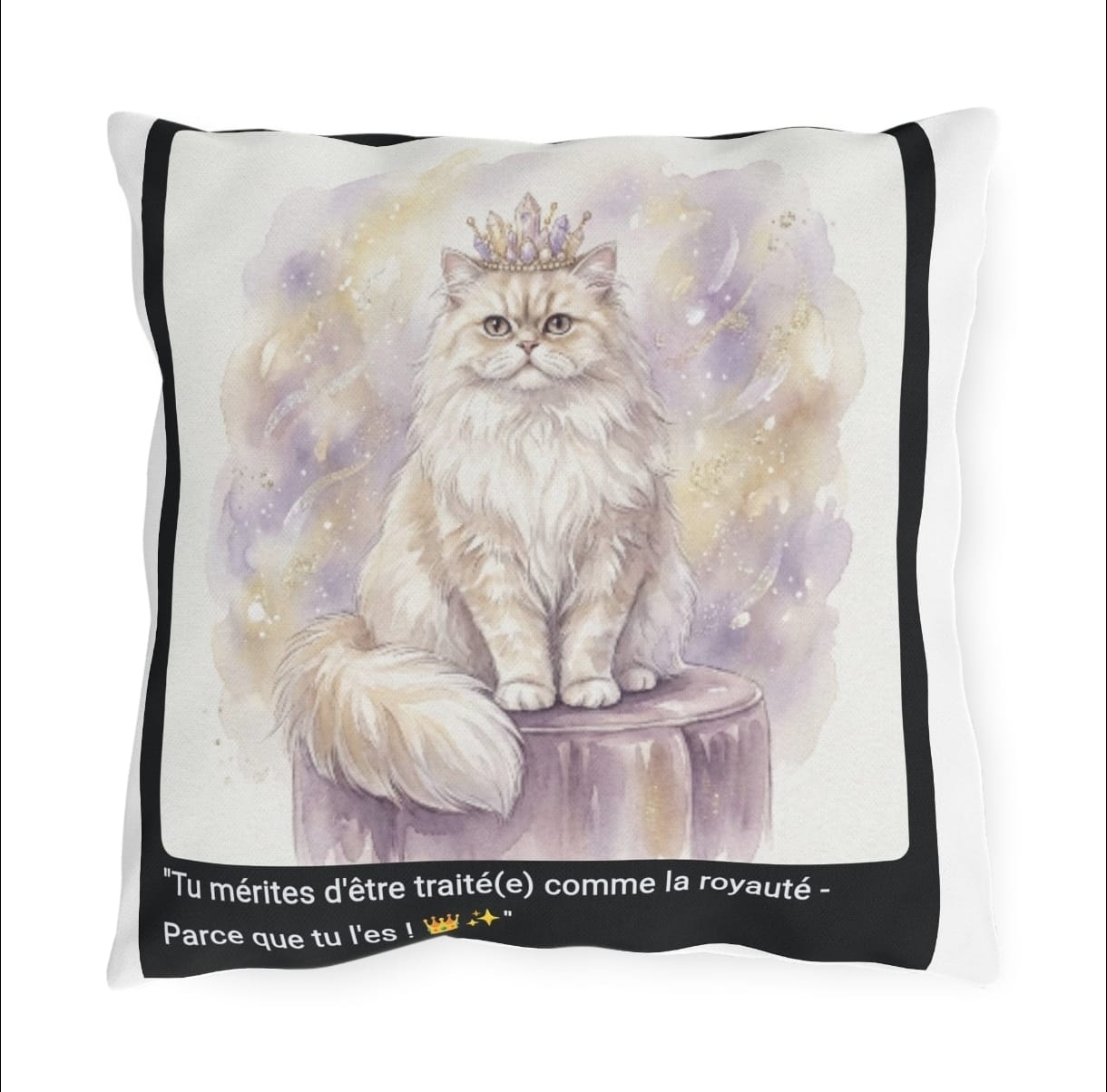 🛋️ COUSSIN CHAT PERSAN COURONNE - Déco Élégante Royale