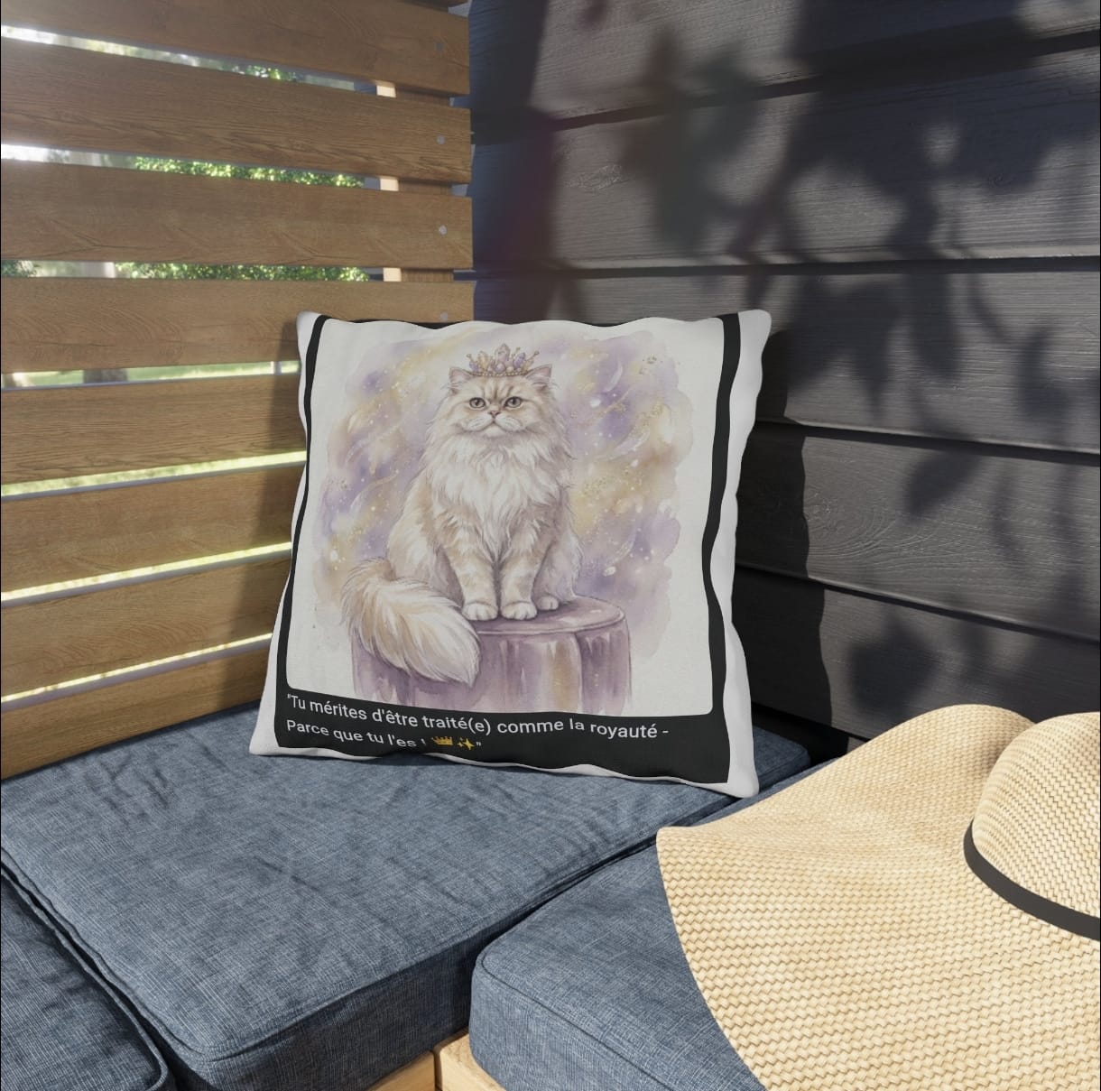 🛋️ COUSSIN CHAT PERSAN COURONNE - Déco Élégante Royale