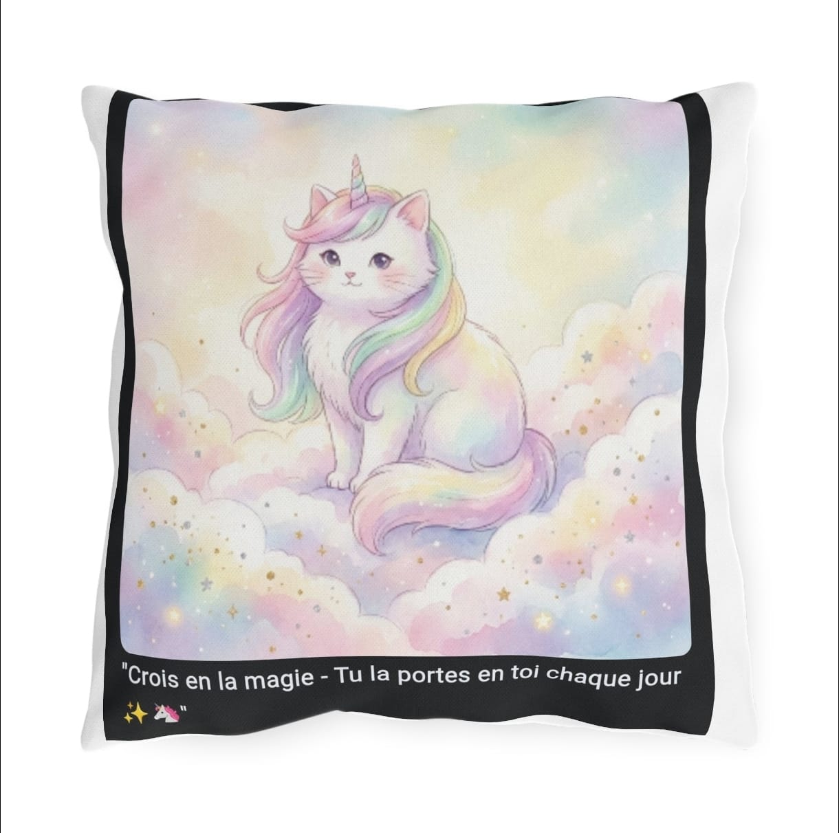 🛋️ COUSSIN CHAT LICORNE - Déco Féerique Magique