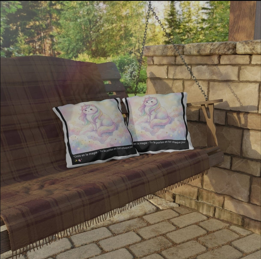 🛋️ COUSSIN CHAT LICORNE - Déco Féerique Magique