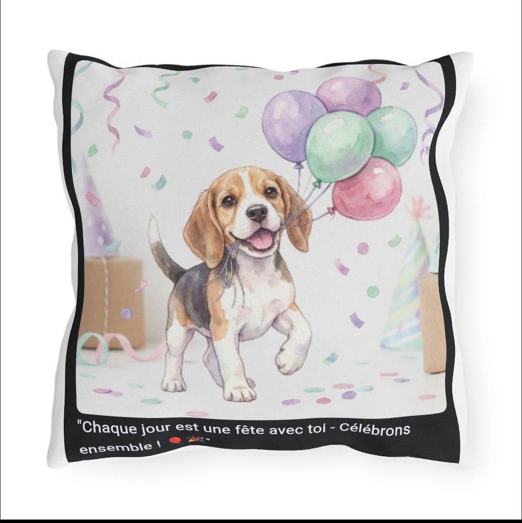 🛋️ COUSSIN BEAGLE BALLONS - Déco Festive Joyeuse