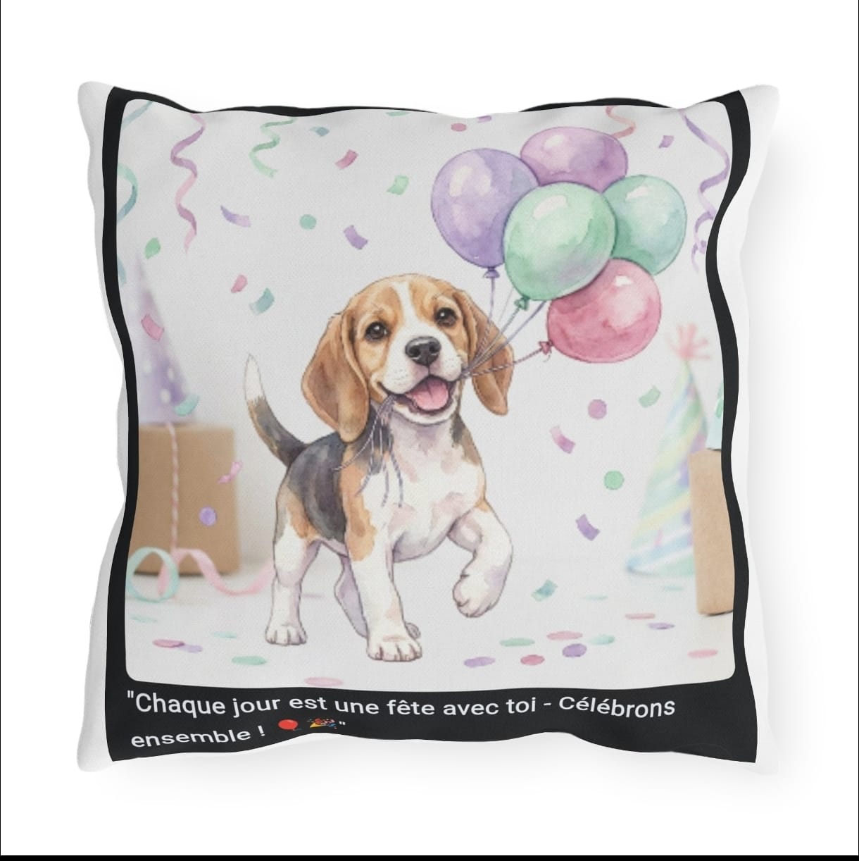 🛋️ COUSSIN BEAGLE BALLONS - Déco Festive Joyeuse