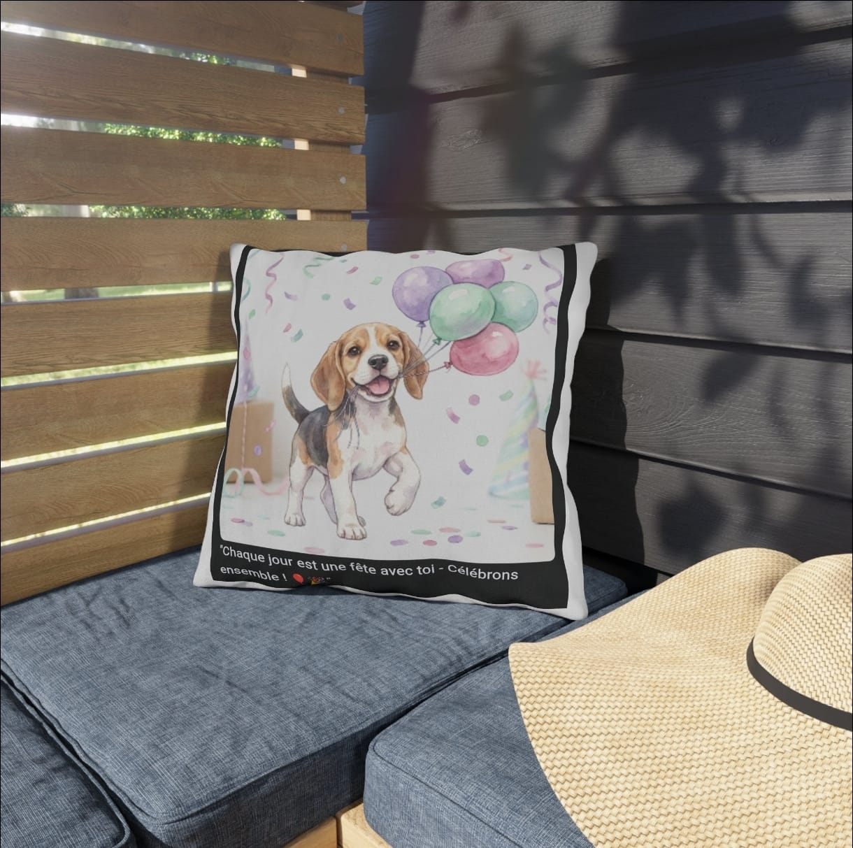 🛋️ COUSSIN BEAGLE BALLONS - Déco Festive Joyeuse