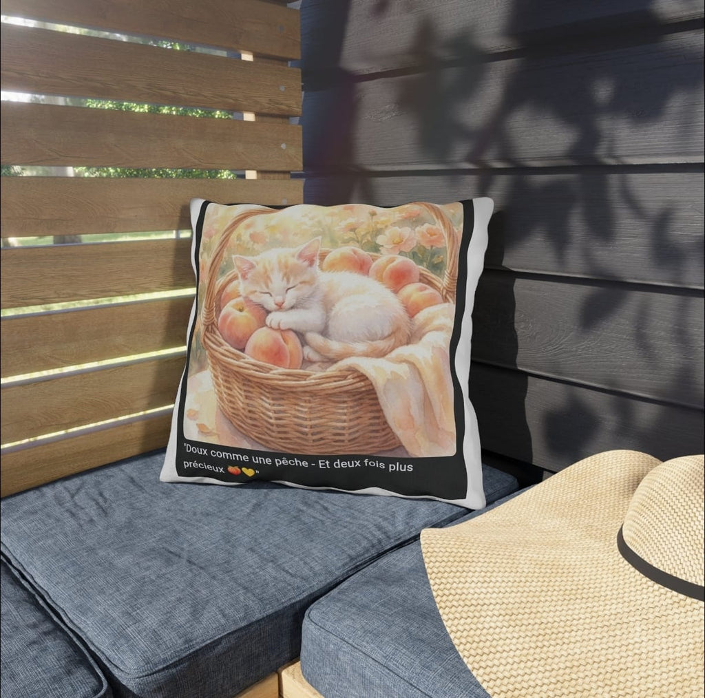 🛋️ COUSSIN CHAT PÊCHES - Déco Estivale Douce