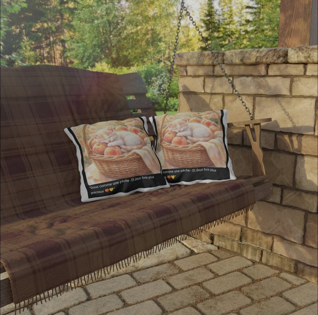 🛋️ COUSSIN CHAT PÊCHES - Déco Estivale Douce