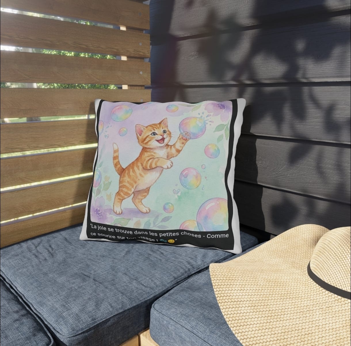 🛋️ COUSSIN CHATON BULLES - Déco Joyeuse Colorée