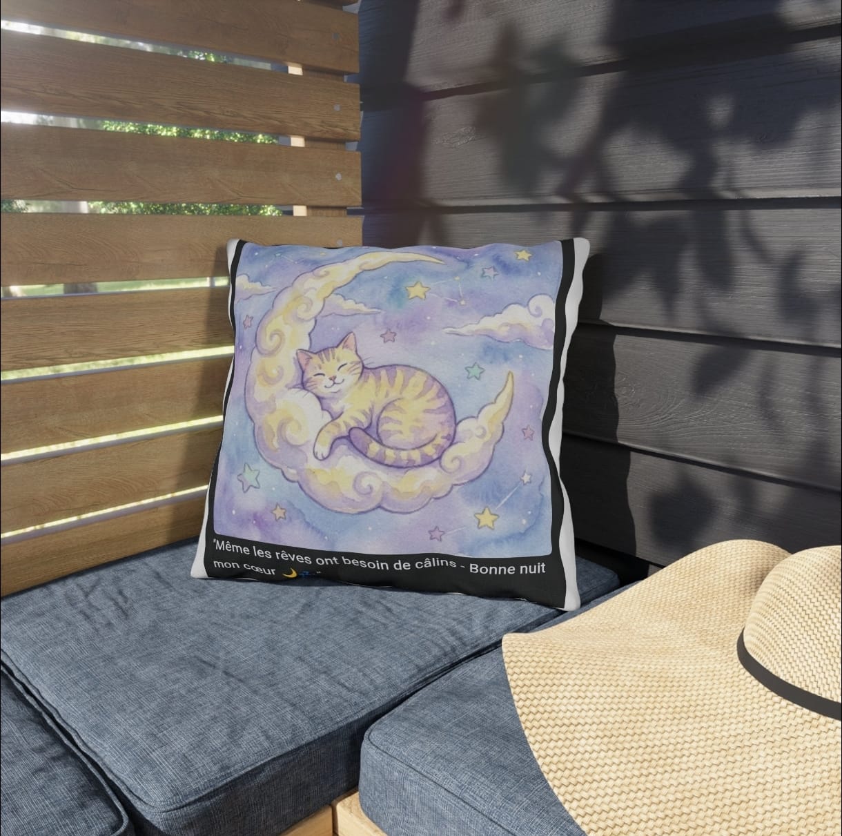 Coussin Chat Lune Étoilé – Déco Maison
