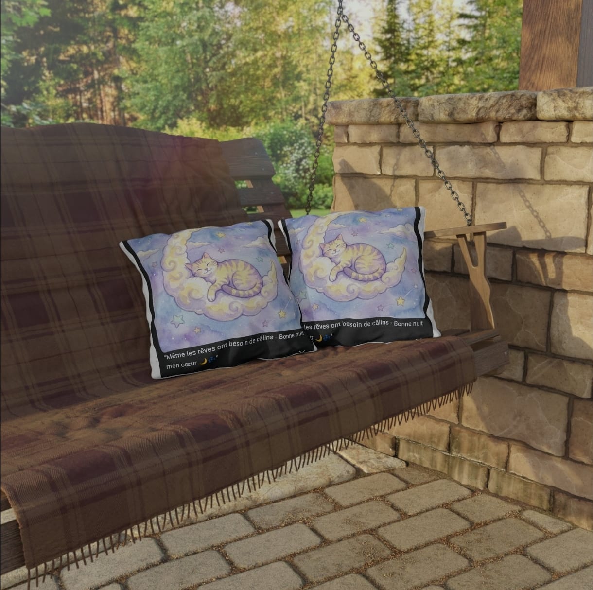 Coussin Chat Lune Étoilé – Déco Maison
