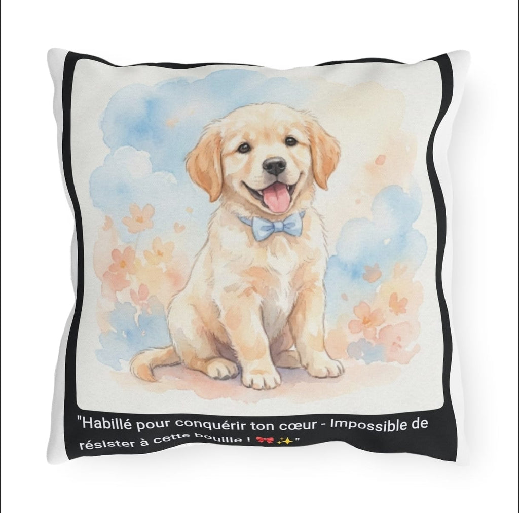 🛋️ COUSSIN GOLDEN RETRIEVER NŒUD - Déco Chien Chic
