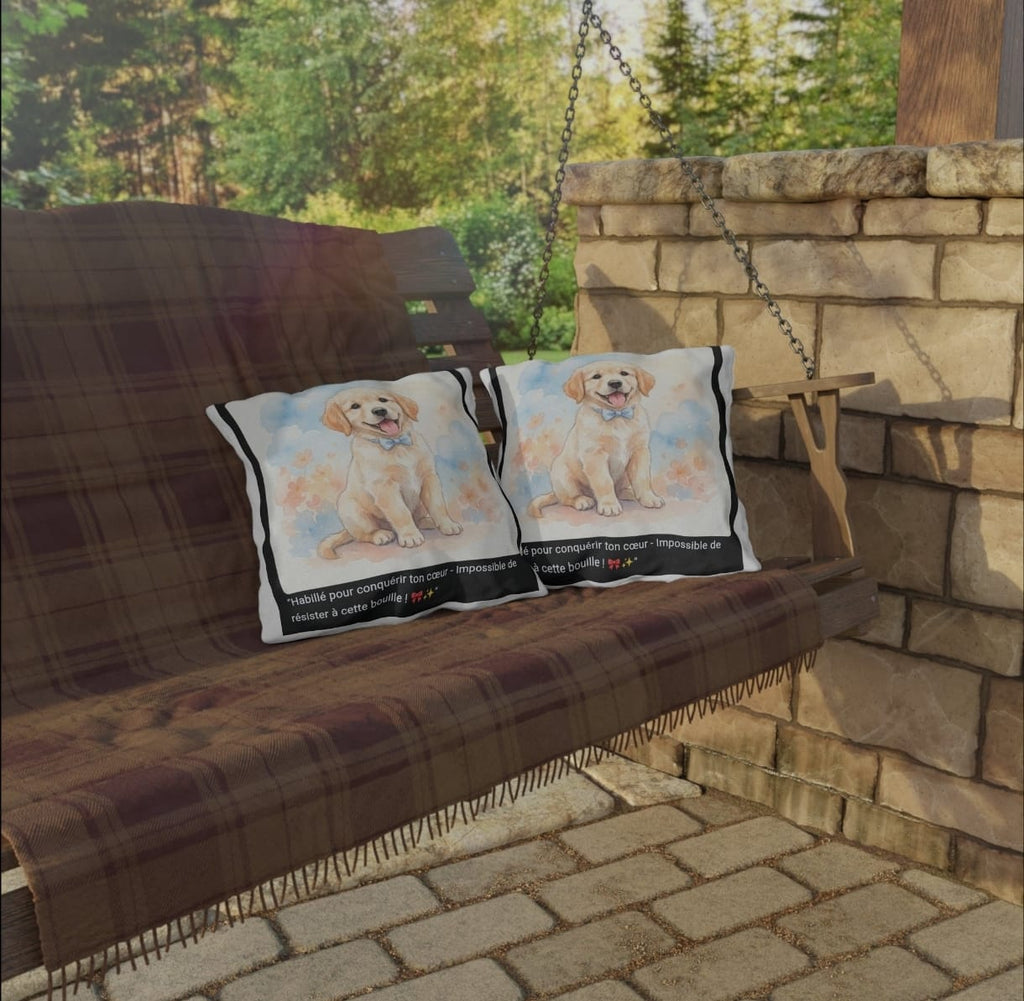 🛋️ COUSSIN GOLDEN RETRIEVER NŒUD - Déco Chien Chic