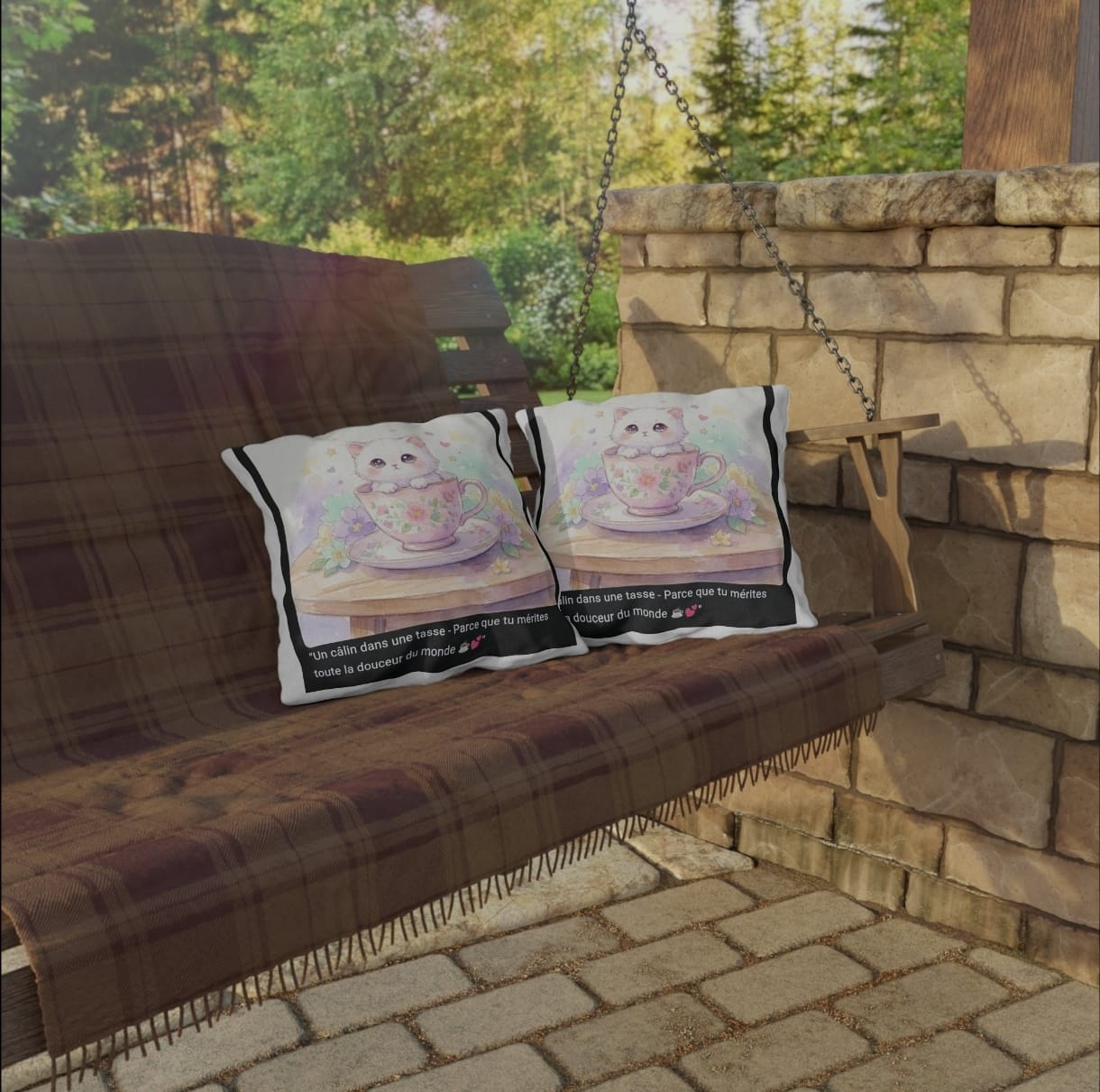 🛋️ COUSSIN DÉCO CHATON TASSE PASTEL - Confort & Douceur